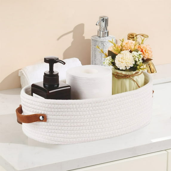 CQCYD Under $5 Cotton Rope Storage Basket Boho Decor Baskets for Organizing Woven Decorative Basket Bathroom Storage Bin Countertop Toilet Paper Basket for Toilet Tank Top Shelf Basket with Handle