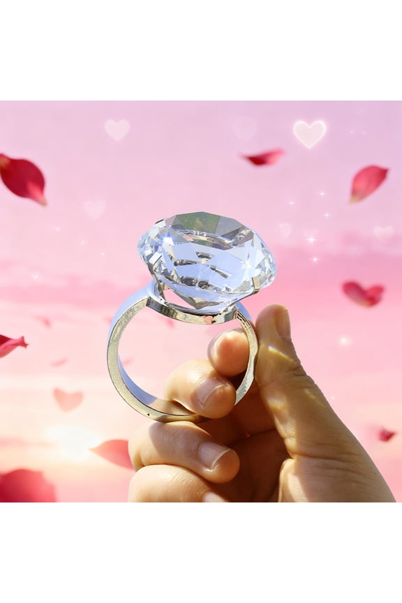 under $5 Fake Diamond Ring, Large Fake Diamond Ring, Artificial Crystal Proposal Ring, Funny Birthday Wedding Gift, Costume Jewelry Party Ring, Novelty Oversize Diamond Ring
