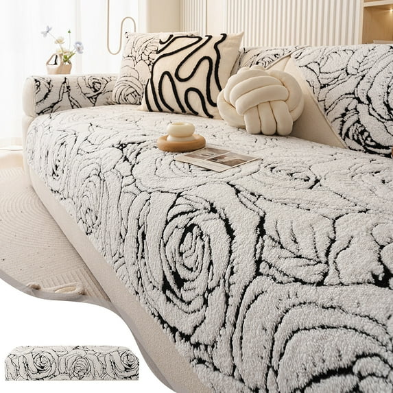 CQCYD under $5 Flannel Sofa Cushion, Vintage Style Thickened Sofa Cushion Pad, Premium Plush Couch Seat Cover, Anti-Slip Fixed Sofa Mat, Warm Winter Home Decor