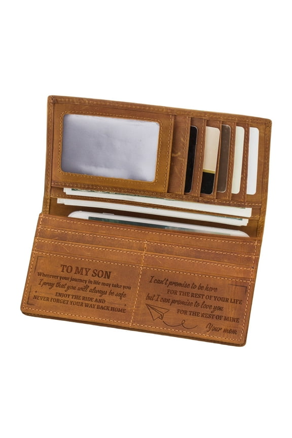 under $5 Leather Wallet, Long Wallet Engraving Gift for Men, Genuine Leather RFID Blocking Wallet, Father Son Husband Birthday Gift, Cowhide Leather Bifold Wallet