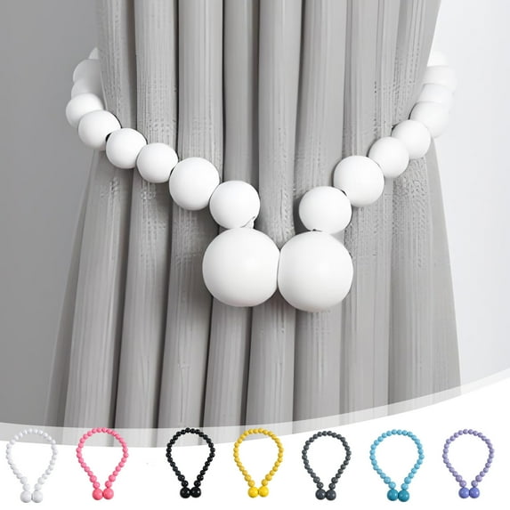 CQCYD under $5 Magnetic Curtain Tiebacks, Curtain Tie Backs for Curtains , Wood Bead Curtain Tiebacks, Curtain Holders for Boho Bedroom Decor, Baby Nursery Decor, Farmhouse Decor