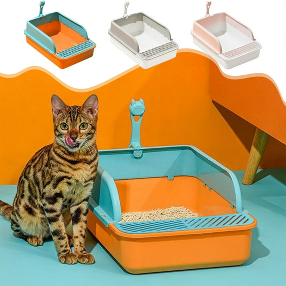 CQCYD under $5 Open Top Cat Litter Box with High Side Anti-Splashing Cat Toilet with Litter Sifting Scoop Semi-Enclosed Kitten Litter Tray Pan Removable Prevent Sand Leakage Deodorizing Easy to Clean