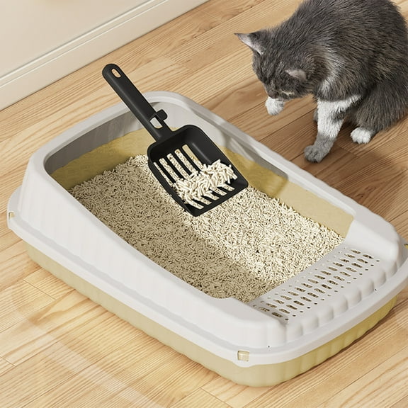 CQCYD under $5 Open Top Cat Litter Box with High Side, Anti-Splashing Cats Litter Pan with with Litter Sifting Scoop, Semi-Closed Cat Cleaning Basin Kitten Toilet for Small Animal/Rabbit