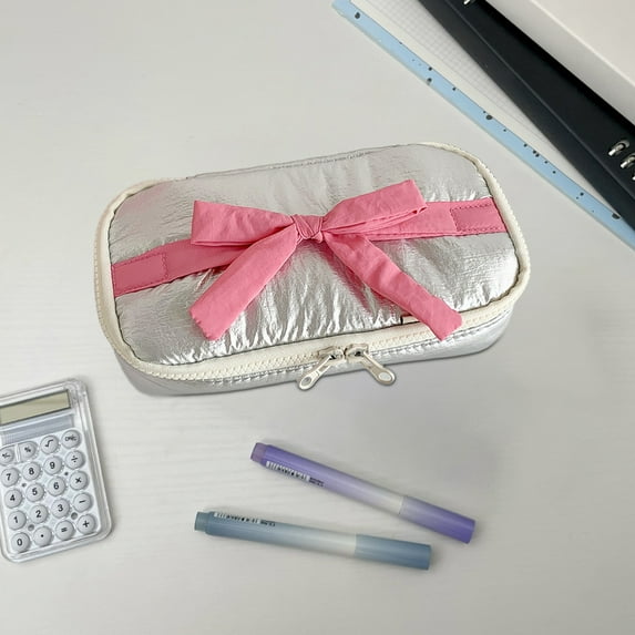 CQCYD under $5 Pencil Case Pouch with Zipper and Bowknot – Large Capacity Organizer Bag for Pens, Pencils, Markers – Cute Small Storage Box for Teens & College
