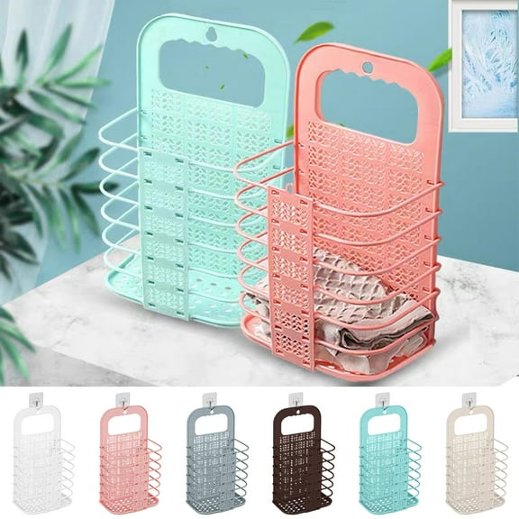 CQCYD Under $5 RV Bathroom Collapsible Hanging Laundry Basket,Plastic Dirty Laundry Basket with Handle,Space Saving Flexible Portable Storage for Clothes Bedroom and Storage