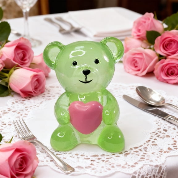 CQCYD under $5 Resin Heart Bear Figurine, Mini Heart Bear Resin Figurine, Cute Transparent Valentine's Day Decoration, Desktop Office Study Display, Romantic Gift for Loved One