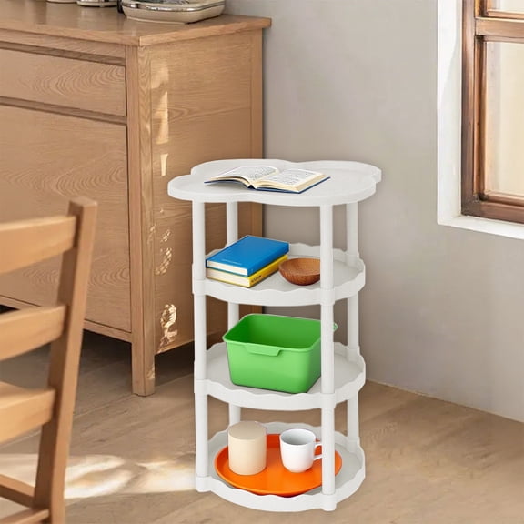 CQCYD Under $5 Small Round Side Table - 4-Tier End Table for Small Spaces, Plastic End Table, Nightstand for Bedroom or End Table Living Room