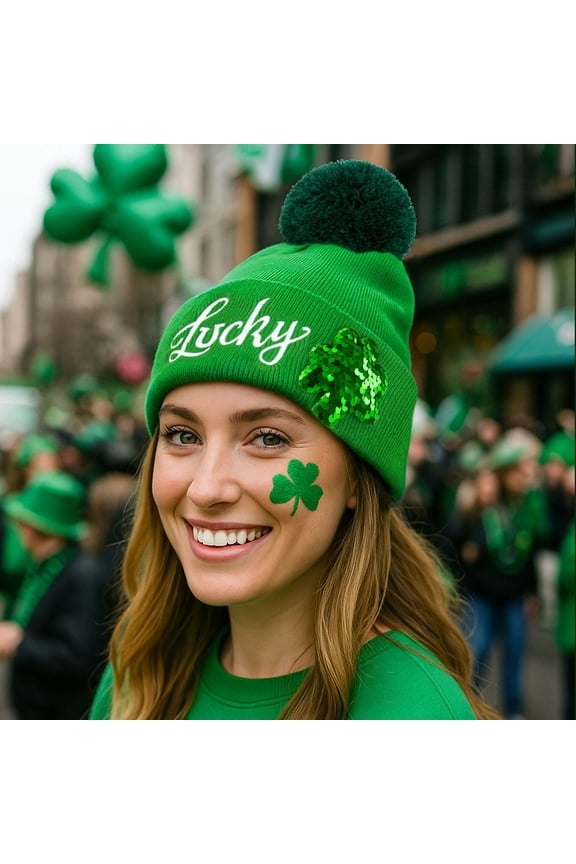 under $5 St. Patrick's Day Hat, St. Patrick's Day Hat, Irish Embroidered Beanie, Green Knitted Winter Hat, Festive Clover Cap, Warm St. Paddy's Day Hat