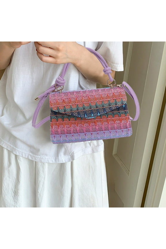 under $5 Straw Woven Bag, Mini Straw Woven Bag,Women Crossbody Shoulder Bag,Contrast Color Striped Handbag,Braided Beach Summer Purse,Small Boho Straw Clutch Bag