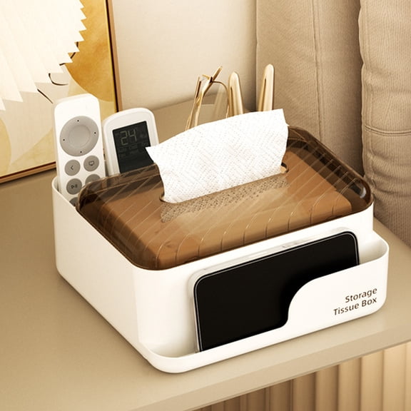 CQCYD under $5 Tissue Box Cover Holder with Storage, Napkin Tissue Box Cover Multifunctional Stationery Remote Control Box Facial Tissue Holder Case Dispenser Organizer Caddy for Home Office Bathroom