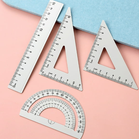 CQCYD under $5 Triangular Ruler Set, 4 Pieces Aluminum Alloy Ruler, Metal Drafting Ruler, Geometric Protractor for Draftsmen, Engineers, Office Supplies