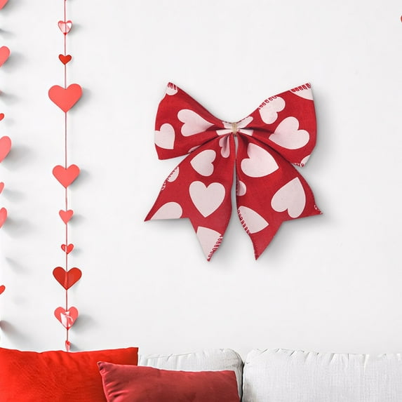 CQCYD under $5 Valentine's Day Bow, Valentines Day Bows for Wreaths, Heart Print Ribbon Bows for Decoration, Tree Topper Bow for Christmas, Party Decoration Bows for Wedding, Festive Home Decor Bows