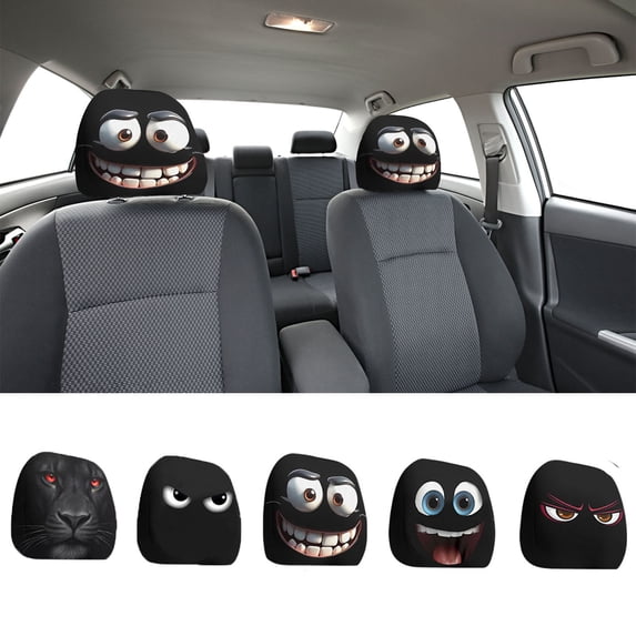 CQCYD 5Pcs Car Headrest Cover, Funny Print Elastic Seat Protector, Stretch Auto Headrest Sleeve, Universal Fit Vehicle Interior Accessory for Commute Road Trip and Gift