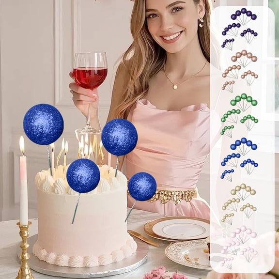 CQCYD 6Pcs Birthday Cake Decor Balls, 20-Piece Assorted Glitter And Frosted Foam Balls For Party And Gathering Cake Toppers, Baking Dessert Display Stand Accessories For Birthday Party And Wedding