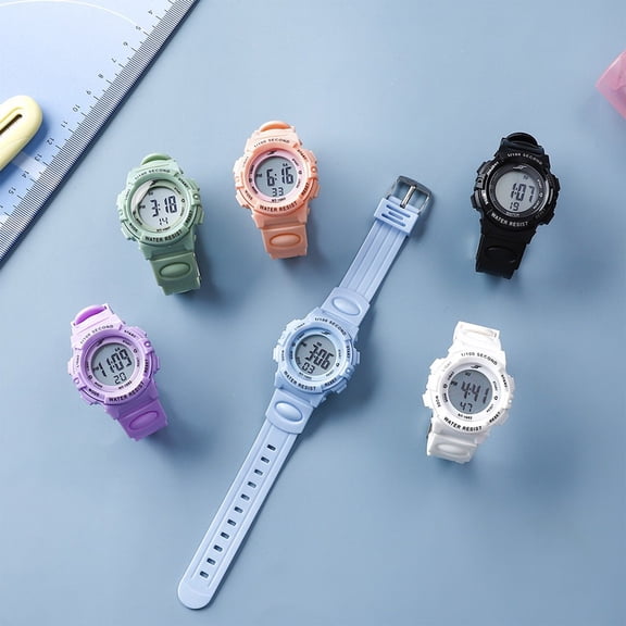 CQCYD 6Pcs KidsLED Glow in The Dark Watch, Waterproof Sports Watch for BoysGirls, 38mm Teen Dial Electronic Digital Watch, MultifunctionalChildrensWristwatch for Study Outdoor Activities