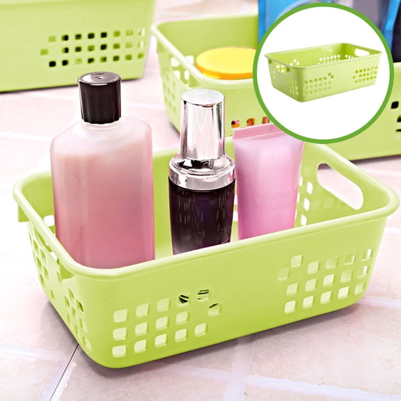 CQCYD 9x7x4 Inch Plastic Storage Basket, Small Desktop Organizer Bin with Handles, Stackable Household Utility Tote for Remote Control and Bathroom and Kitchen, Drainable Ventilated Design