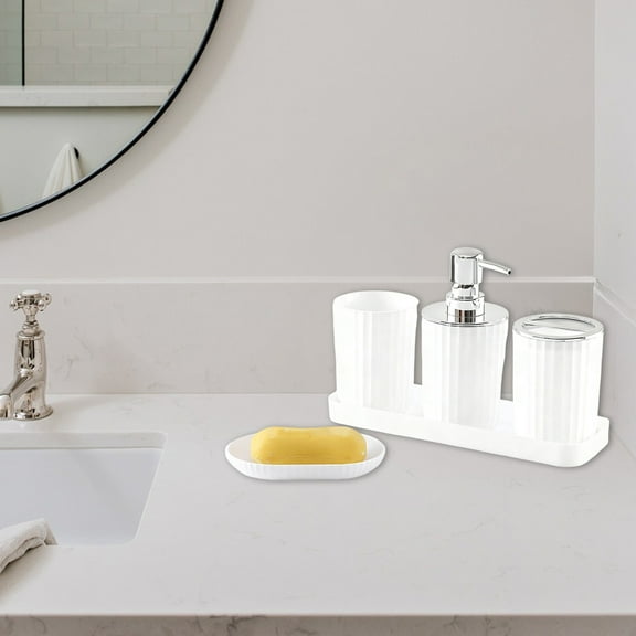 CQCYD Bathroom Organizer Set 5-Piece Plastic Tray, Toothbrush Cup Holder Soap Dish Dispenser, Countertop Storage for Bathroom Sink Vanity, Hotel Bathroom Essentials, Home Decor Accessories