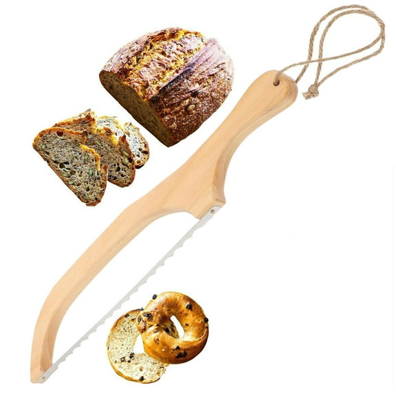 CQCYD Bread Bow Knife Serrated Slicing Knife for Artisan Bread, Stainless Steel Blade with Protective Cover, Kitchen Knife for Sourdough Loaf, Easy Cut Right-Hand Use, Home Bakery Essential Tool
