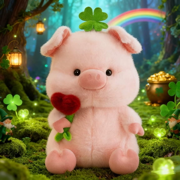 CQCYD Christmas Pig PlushToy, Four-Leaf Stuffed Animal, Cute Flower-Holding Pig Doll with Santa Hat, Soft Cotton Plushie for Holiday Decor and Gift