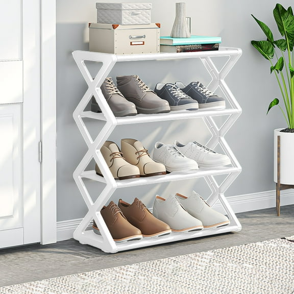 CQCYD under $5 4-Tier Small Shoe Rack, Stackable Kids Shoe Shelf Storage Shoe Stand Organizer for Closet Entryway Hallway, Organizer for Shoes