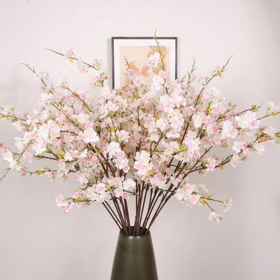 CQCYD under $5 Artificial Cherry Blossom Flower Branches, Fake Silk Cherry Blossom Tree Stems Faux Cherry Flowers for Home Wedding Table Centerpieces Vase DIY Decor