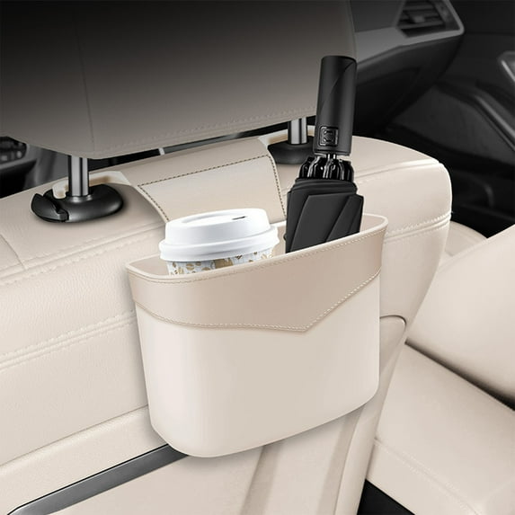 CQCYD under $5 Car Seat Back Organizer, PU Leather Vehicle Backseat Hanging Storage Pocket, Multipurpose Auto Travel Essentials Accessories for Kids & Adults