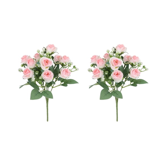 CQCYD under $5 Fake Roses Artificial Flowers for Outdoors Summer Decor, 2 Bouquets UV Resistant Fake Flowers Faux Silk Roses for Wedding Home Cemetery Outdoor Grave Spring Decorations