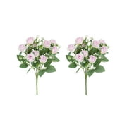 CQCYD under $5 Fake Roses Artificial Flowers for Outdoors Summer Decor, 2 Bouquets UV Resistant Fake Flowers Faux Silk Roses for Wedding Home Cemetery Outdoor Grave Spring Decorations