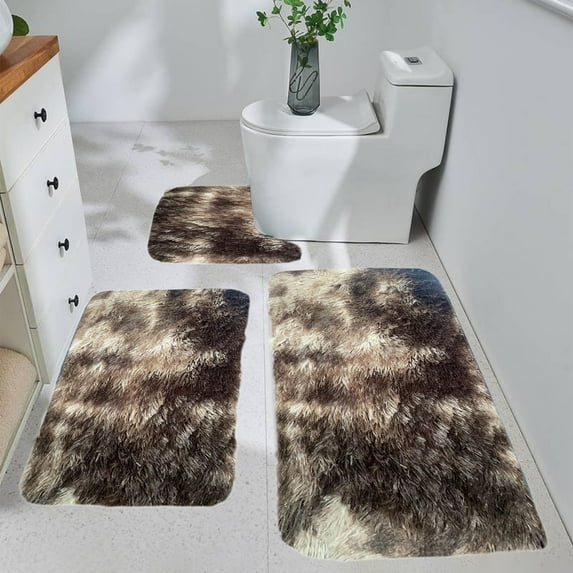 CQCYD under $5 Fluffy Bathroom Rugs Set 3 Pieces, Bath Mats 3 Set Winter Bathroom Rugs For 3 Pcs Toilet Mats Universal Soft Water Absorption Non Slip Thick Machine Washable Easy To Dry Dark