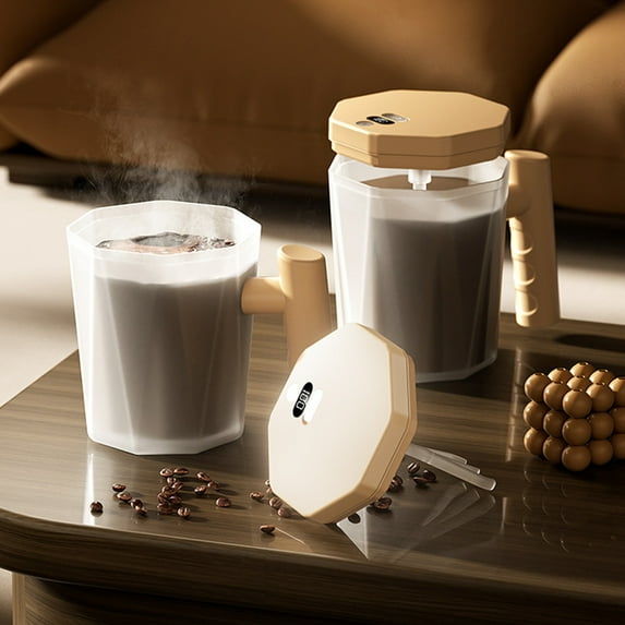 CQCYD under $5 Self Stirring Coffee Mug, Electric Milk Coffee Mixing Cup Automatic Cocoa Hot Chocolate Juice Mixer Glass Tumbler with Lid and Handle for Office Traveling Gym Home