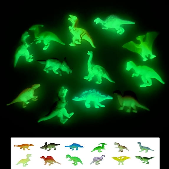 CQCYD Toys under $5 16Pcs Glow in Dark Mini Dinosaur Figures Birthday Party Favors Supplies Dino Cupcake Toppers Pinata Goodie Bags Stuffers Classroom Prizes Carnival Treasure Box Bulk Toy