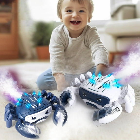 CQCYD Toys under $5 Crawling Crab Toys with Light Up and Mist, Interactive Musical with Automatically Avoid Obstacles, Fun Moving Toy for Babies, Toddlers and Kids