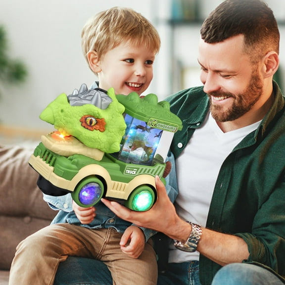 CQCYD Toys under $5 Dinosaurs Car Toys Electric Truck Toy for Toddlers,Monster Dinosaur Truck Toy with Spray, Lights & Sound, 360 Rotation Bump and Go Car Boys Girls Toy for 1 2 3 4 5 Year