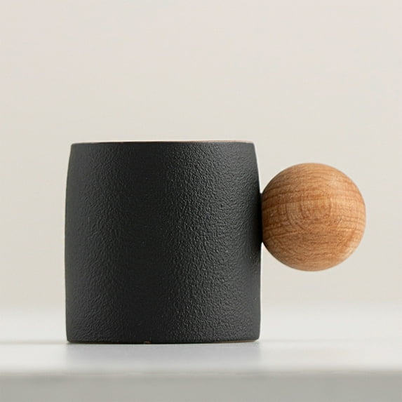 CQCYD under $5 Ceramic Espresso Cups with Wood Handle, Small Coffee Mug for Coffee, Tea, Latte - Dishwasher Safe, Gift & Cafe Use