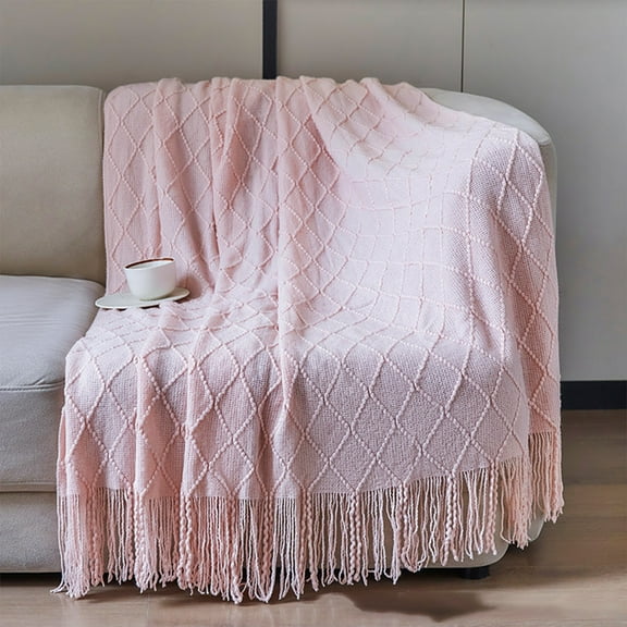 CQCYD Diamond Knit Throw Blanket for Couch Sofa Bed, Extra Large 70.8x51.18 Inch Soft Fringed Blanket, Cozy Knitted Blanket for Sleeping, Nylon Spandex Blanket for Bedroom Living Room Home Decor