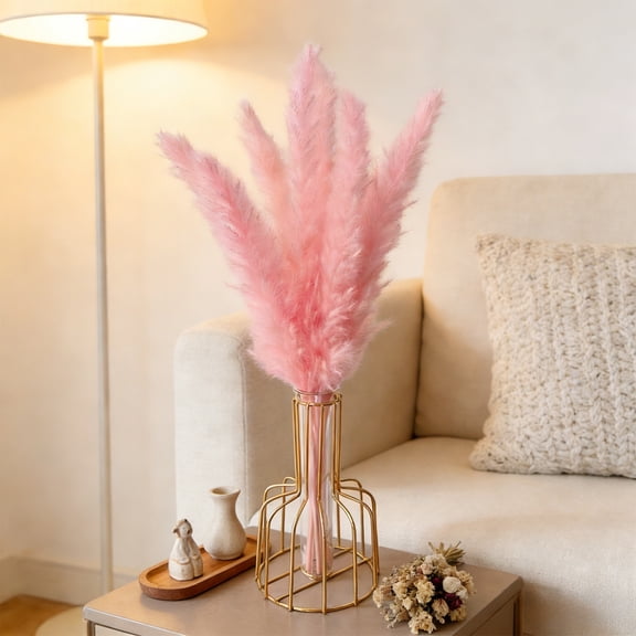 CQCYD Dried Pampas Grass Decor, 8pc Faux Pampas Grass Stems with Vase, Boho Wedding Flowers Home Table Decor, Spring Floral Arrangements for Farmhouse and Living Room Decor