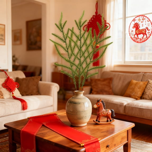 CQCYD Easter Branches, Artificial Green Pines Needle And Red Berry Spring Home Decor For Table Centerpiece Mantle Fireplace Seasonal Holiday Party Wedding Floral Arrangements