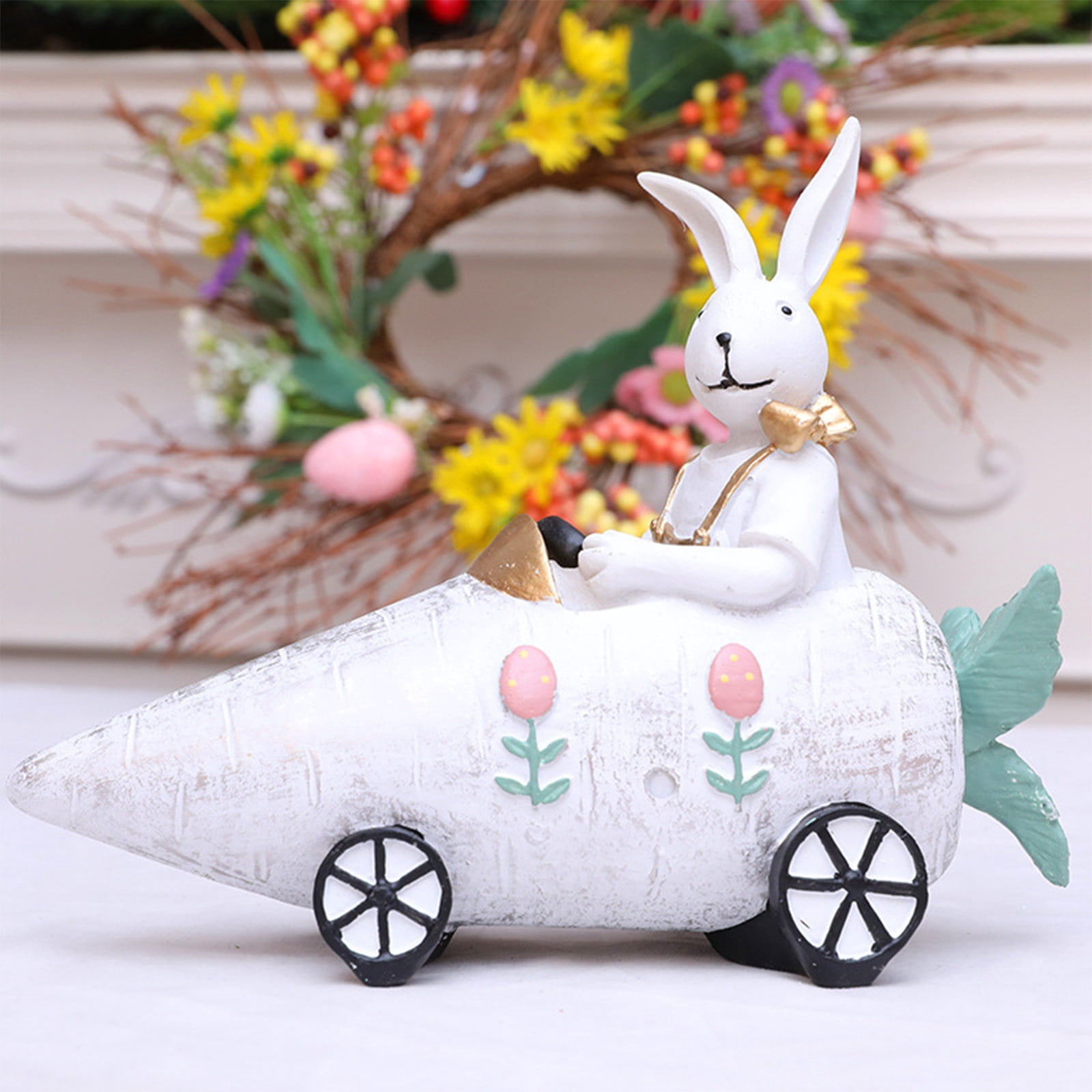 CQCYD Easter Bunny Riding A Carrot Car Resin Ornament, Easter Desktop ...