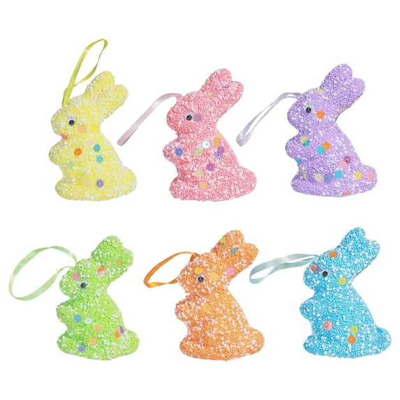 CQCYD Easter Decorations, 6 Piece Colorful Foam Rabbit Hanging Ornaments Spring Party Decor For Trees Windows Backdrops Home Garden Easter Egg Hunt Outdoor Indoor Festive Decorations