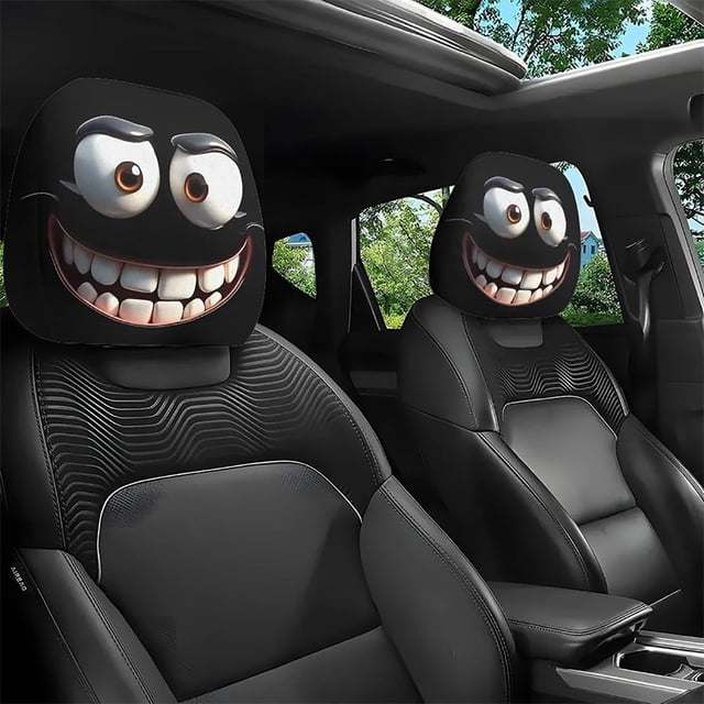 CQCYD Funny Car Headrest Cover, Universal Stretchy Elastic Headrest Protector For Car Seat Decor Vehicle Interior Accessories Funny Car Print Headrest Covers For Men WomenKids