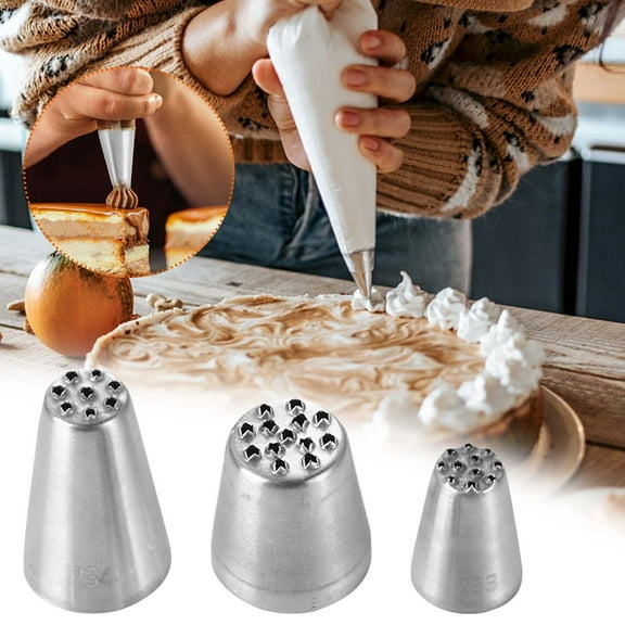 CQCYD Grass Piping Tips 3-Piece Cake Decorating Set, 304 Stainless Steel Seamless Icing Nozzles for Cupcakes Cookies Pastries, Professional Pastry Chef Tools, Grass Pattern Decorating Kit for Baking