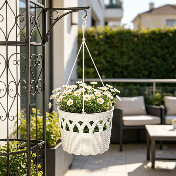 CQCYD Hanging Planter Basket, 10x10x6 Inch Plastic Suspended Pot with Chain, Hollow Ventilation Drainage Design, Lightweight Hanging Planter Basket for Greenery and Home Decor