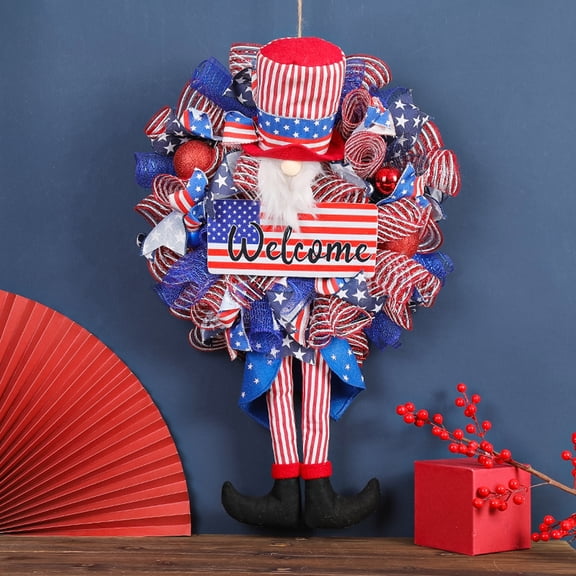 CQCYD Independence Day Wreath, Patriotic Door Hanging Wall Decor For Home Indoor Outdoor Fourth Of July Front Porch Decorations American Flag Wreath Rattan Wreath