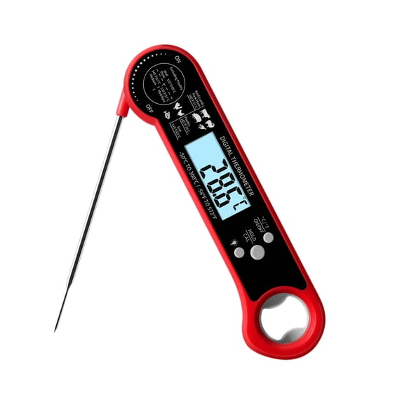 CQCYD Instant Read Meat Thermometer with Probe, Foldable Backlight Digital Food Thermometer for BBQ, Grill and Kitchen, IP67 Waterproof Magnetic Timer, -50 to 300 degrees C, 2-Year Warranty