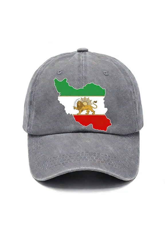 Iranian Flag Map Hat Patriotic National Pride Cap, Embroidered Iran Map Design, Adjustable Polyester Baseball Cap for Men Women, Outdoor Travel Sports Fan Gift