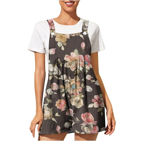 CQCYD Jumpsuits for Women, Women's Printed Button Pocket One-Piece Shorts Wide Leg Pants Suspenders One-Piece Shorts Leisure Jumpsuits Sales Today Clearance Brown M #1