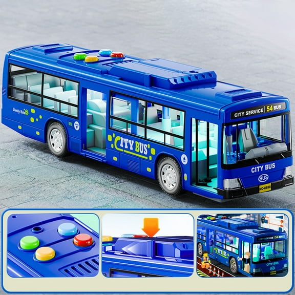 CQCYD Large City BusToyforKids, 11.2 Inch Simulation Bus with Opening Doors, Lights and Sounds, Interactive EducationalToy, Realistic Model Bus for Toddlers BoysGirls, Durable Plastic BusToy