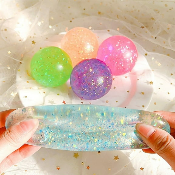CQCYD Malt Kneading Stress Reliever Ball, Glitter Aurora Sensory FidgetToyfor AdultsKids, Slow Rising Squeeze Anti Anxiety Relief, Desk Office Focus ADHD Autism Calming Tool, Party Bag Filler Gift