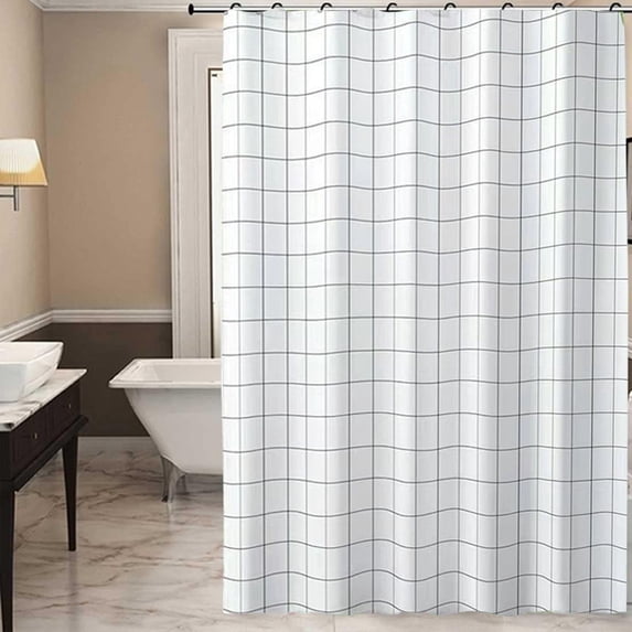 CQCYD PEVA Shower Curtain, 71x31 Inch Bathroom Partition, Waterproof Mildew Resistant Liner, Grid Pattern with 6 Hooks, Lightweight Shower Curtain for Bath Stall Toilet Room and RV