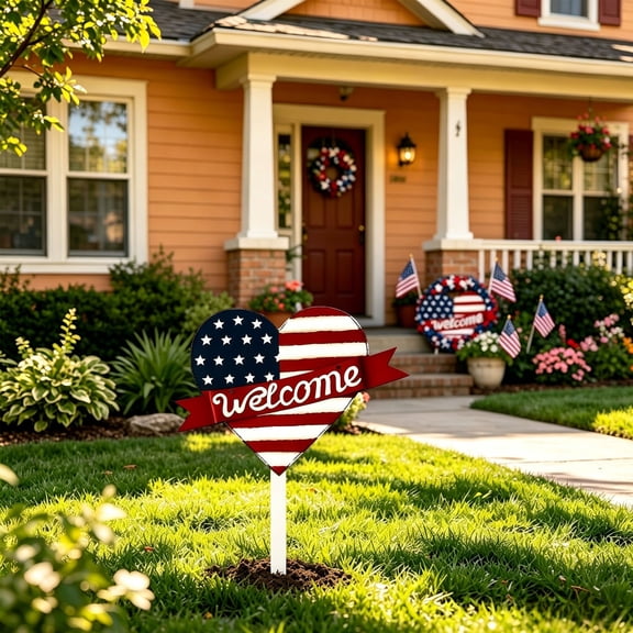 CQCYD Patriotic Iron Ground Sign, Independence Day Outdoor Yard Decoration, 12x7 Inch USA Flag Print, Rust Resistant Garden Stake for Lawn and Festival Celebration